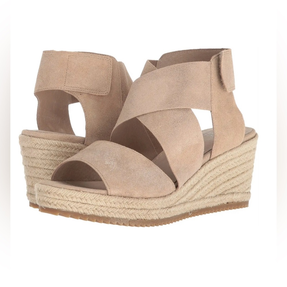Eileen Fisher Willow 3 Women’s Metallic Tan Wedge Sandals Size 7.5 Ankle Strap
